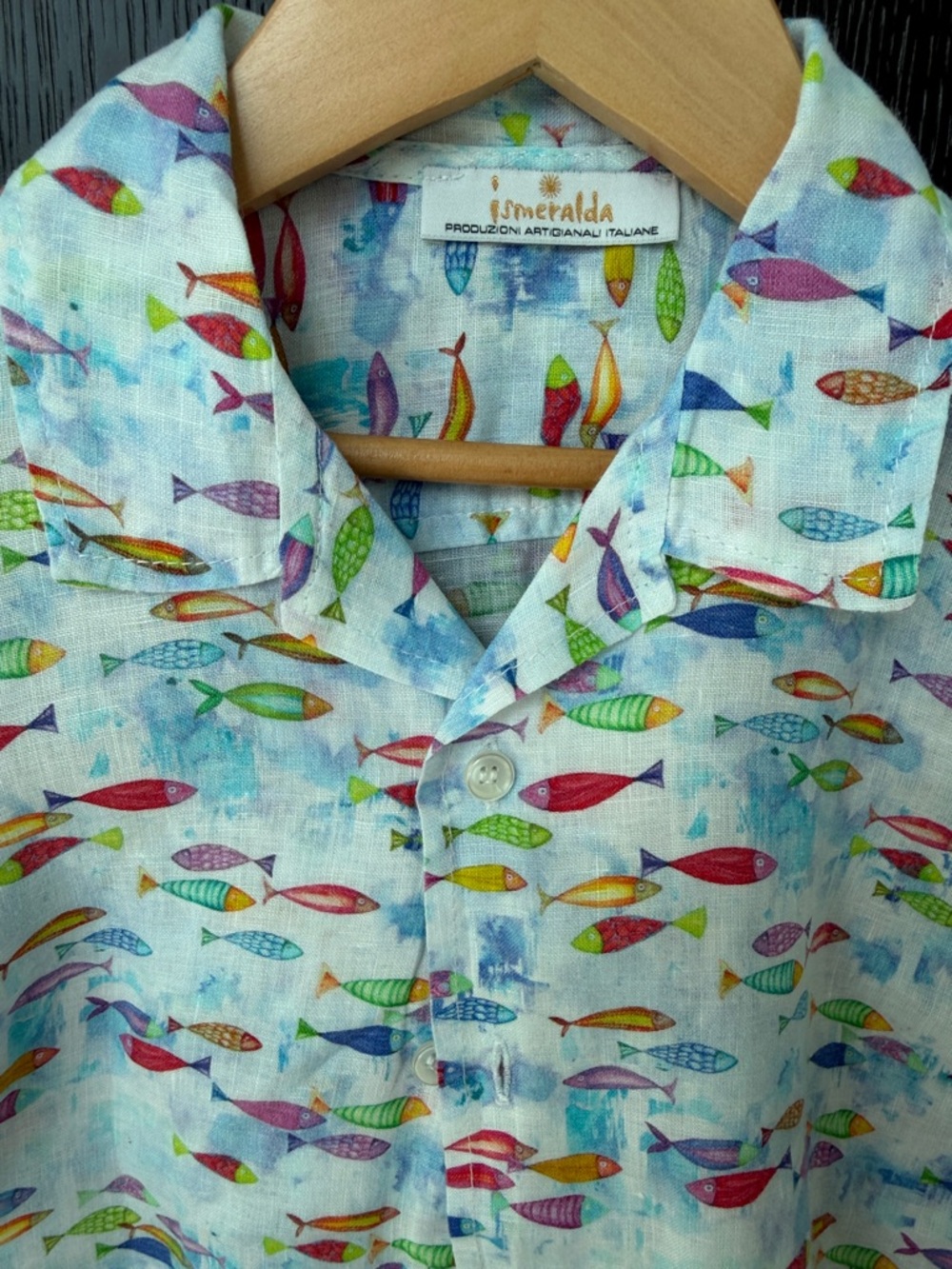 💯 Italian linen button down short sleeves shirt. Classic style, boys Size S - Picture 3 of 9